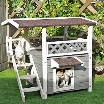 Petsfit 2-Story Outdoor Weatherproof Cat House/Condo/Shelter with Stair