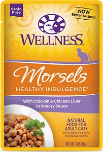 Wellness Healthy Indulgence Morsels with Chicken & Chicken Liver in Savory Sauce Grain-Free Wet Cat Food Pouches