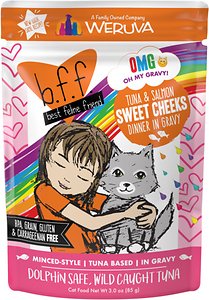 BFF OMG Tuna Salmon Sweet Cheeks Dinner In Gravy Wet Cat Food Pouches, The Cat 24